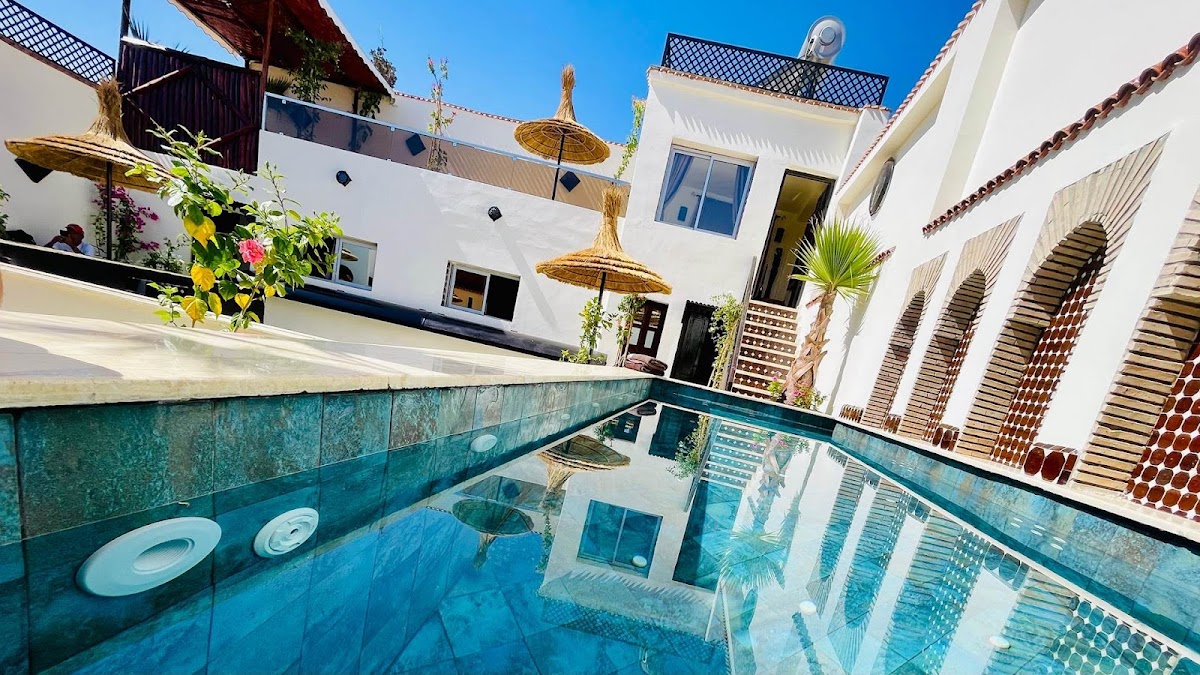 Riad terrace with a view over Marrakech